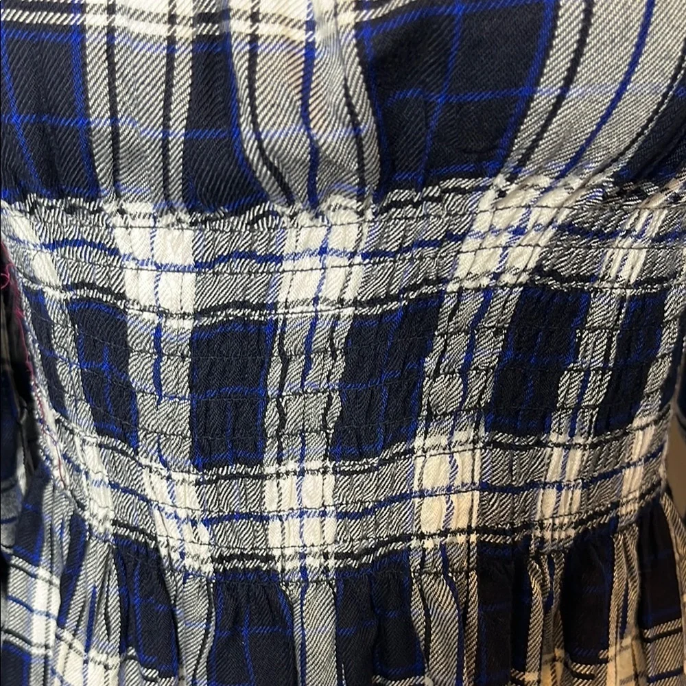 Venus Blue and White Peplum Blouse with Puff Sleeves - Picture 2 of 5